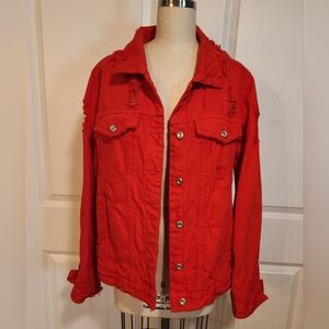 Zara Trafaluc red distressed jean jacket